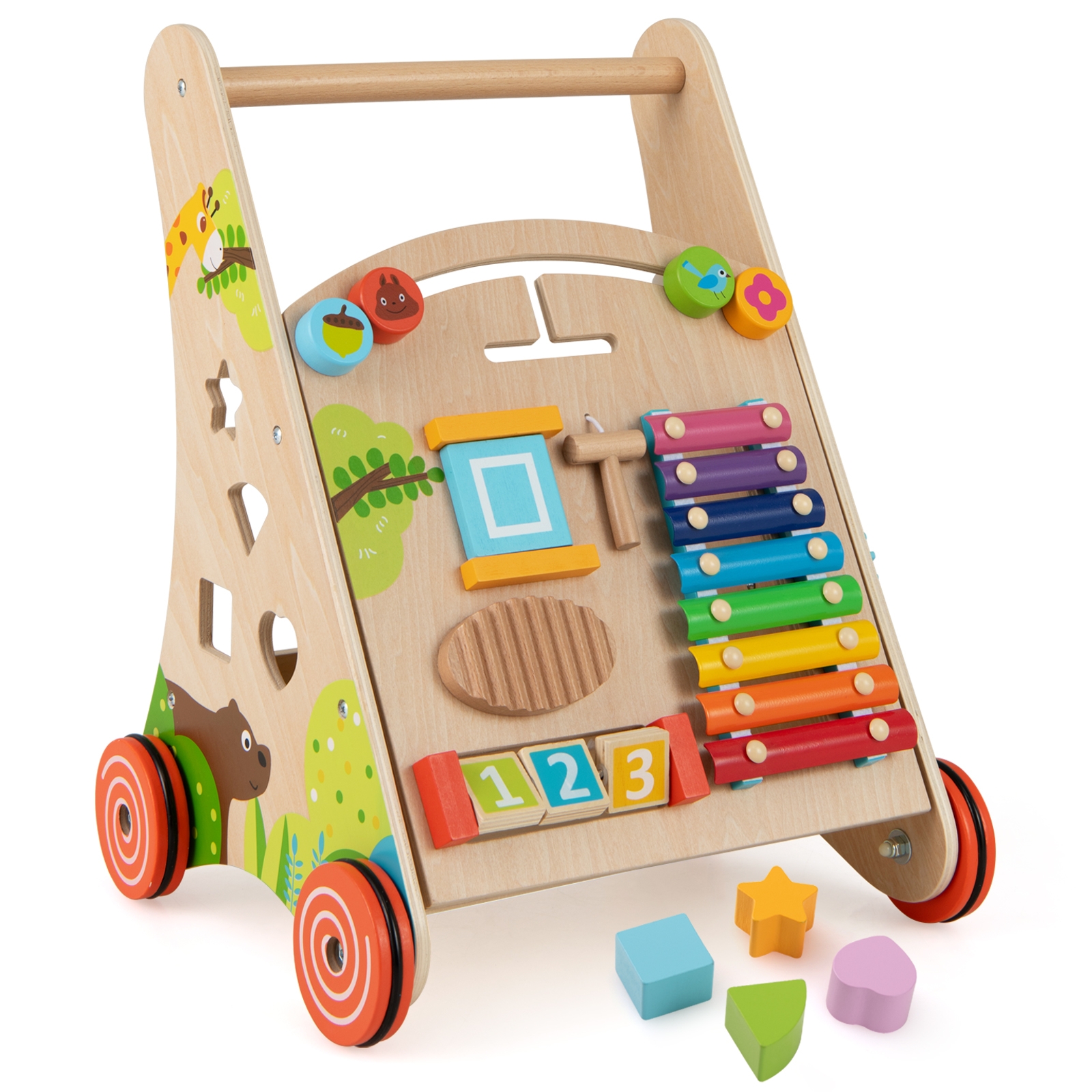 Drewniany pchacz edukacyjny dla dzieci Montessori 8w1 naturalny