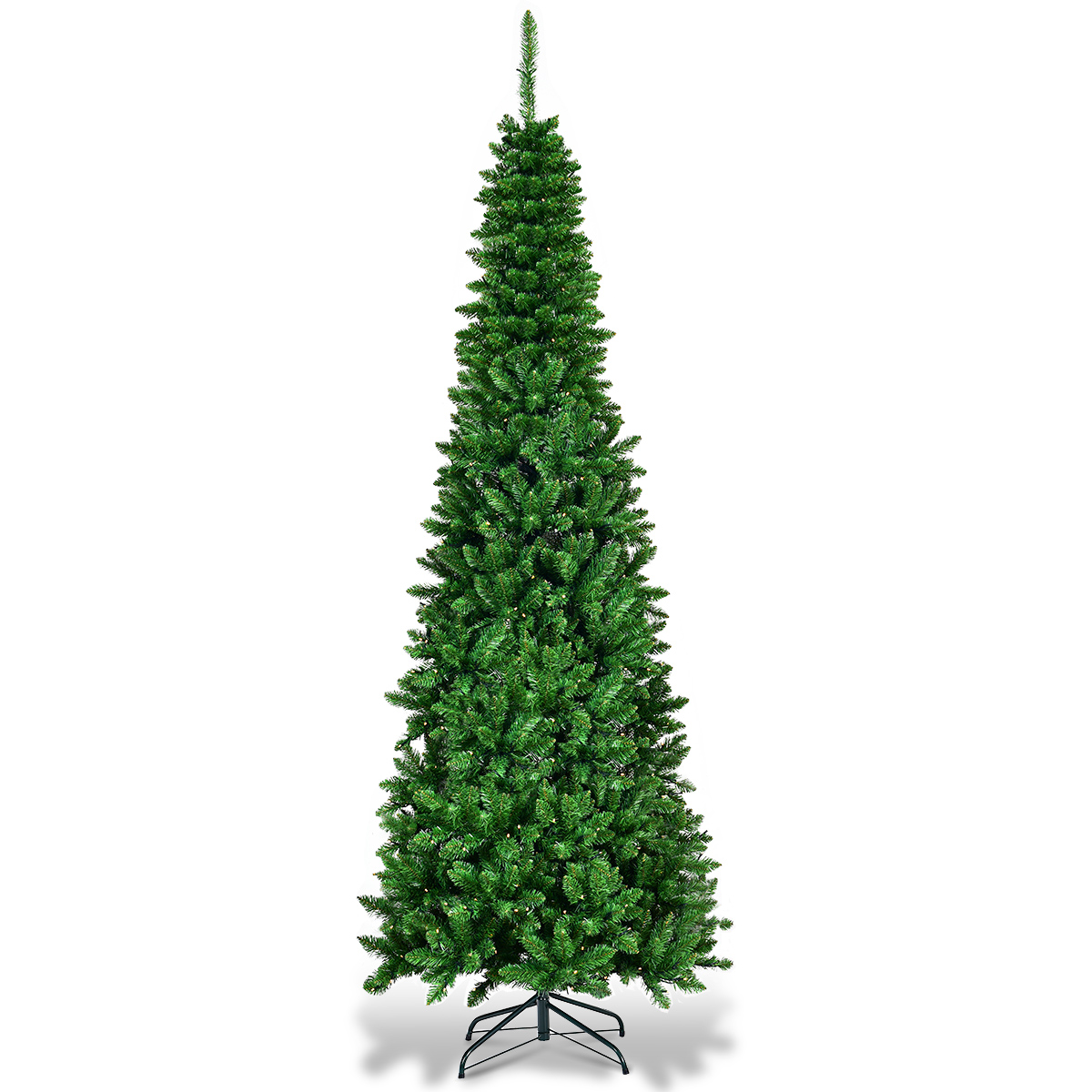 Wąska choinka sztuczna z oświetleniem LED 225 cm Slim w salonie