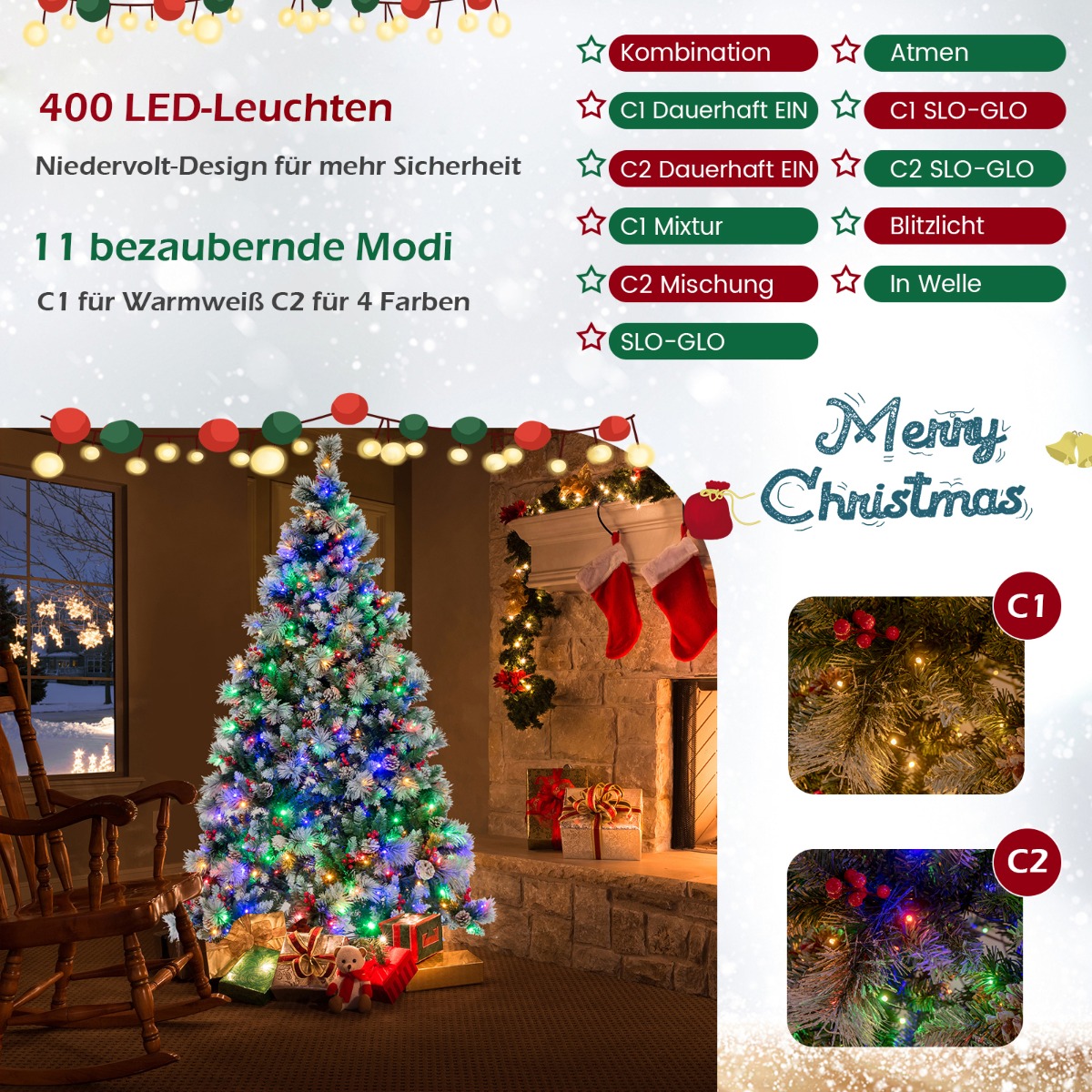 Zaawansowane oświetlenie LED 11 trybów w choince premium
