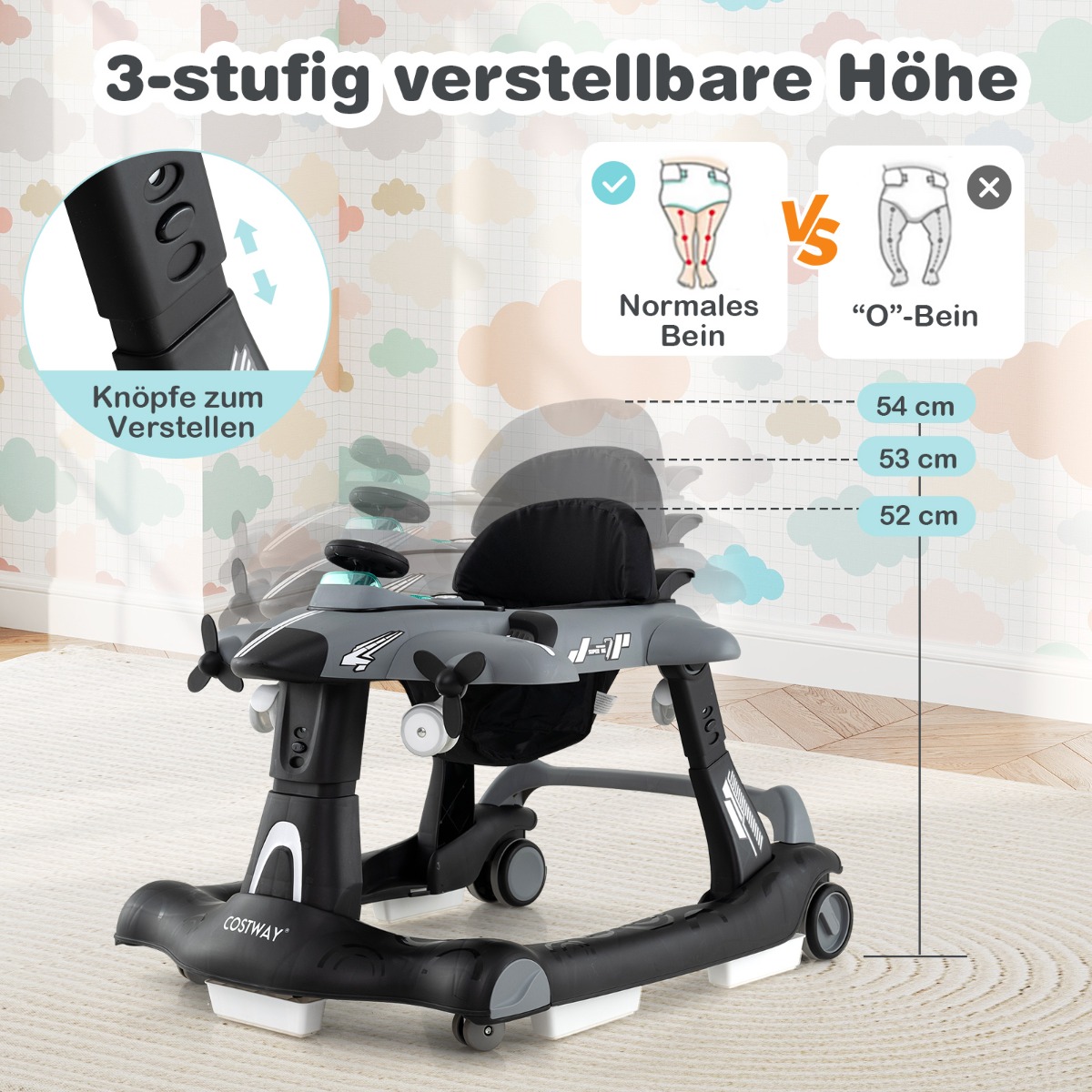 Tryby użytkowania chodzika 6w1 szarego
