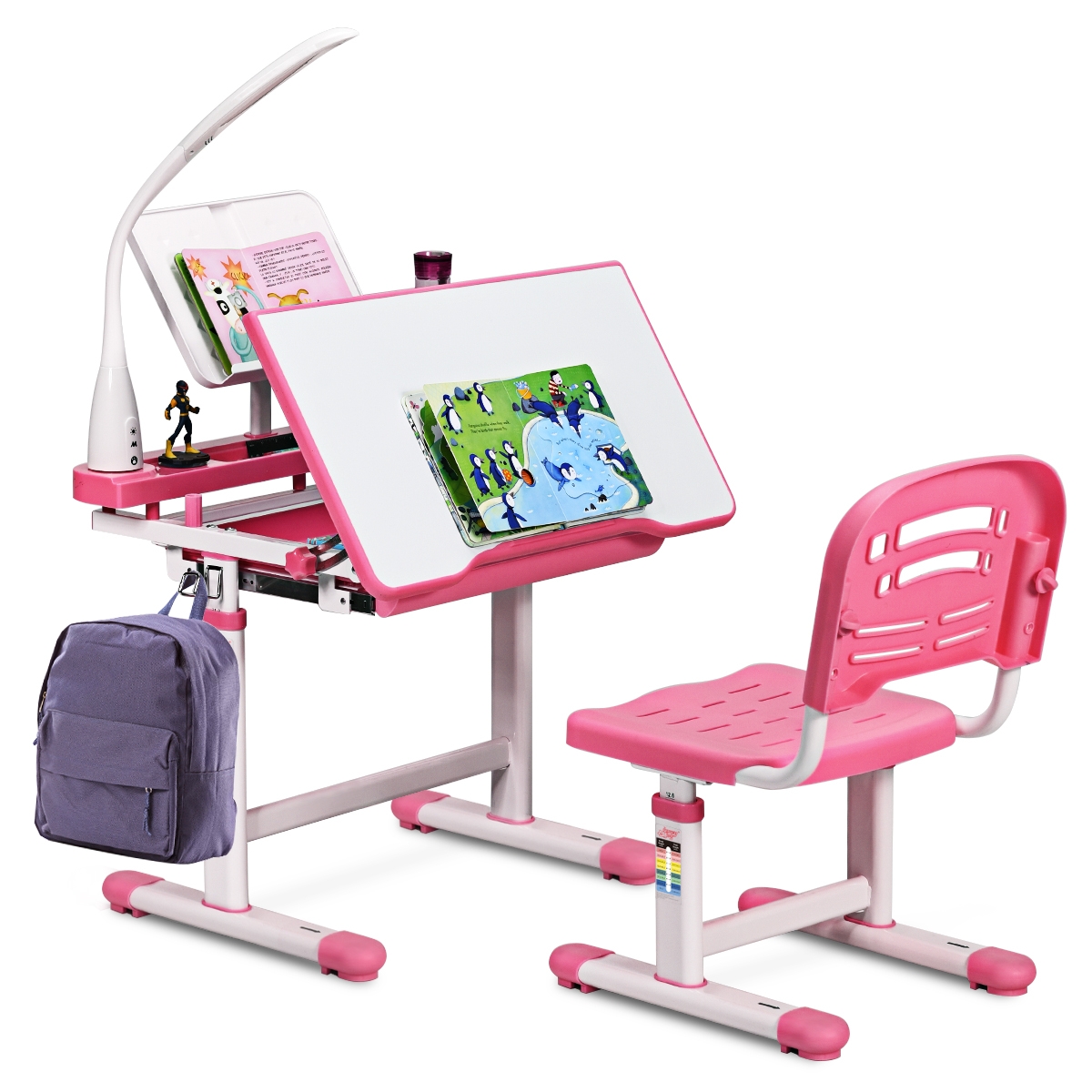 Solidne krzesełko ergonomiczne i stabilna konstrukcja metalowa biurka różowego