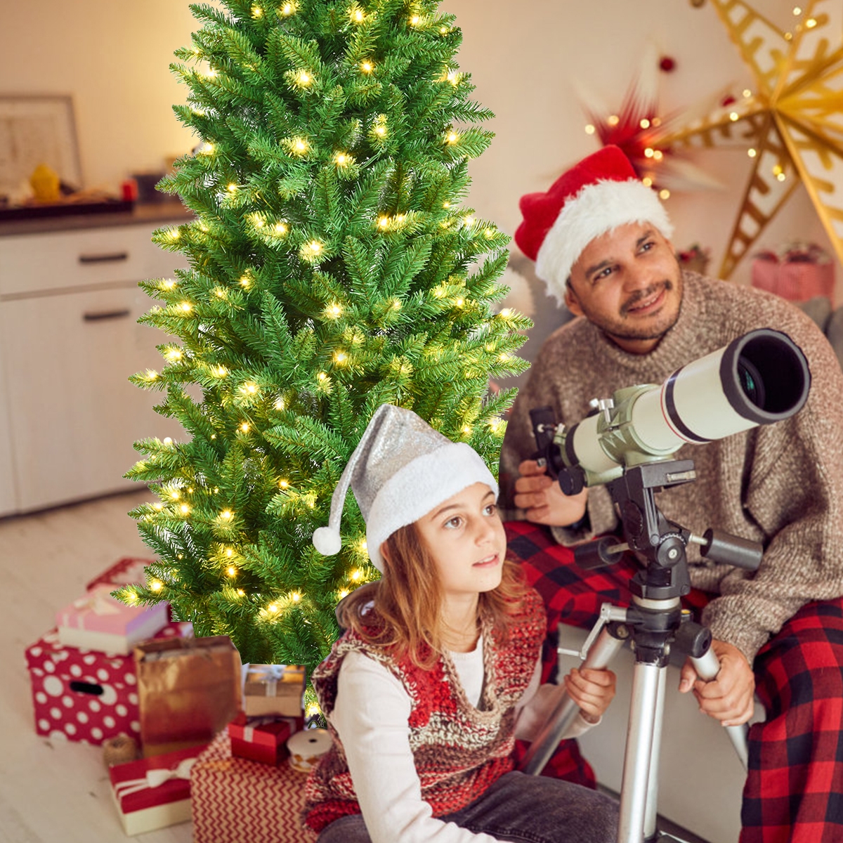 Luksusowa wąska choinka sztuczna z oświetleniem LED GoodFreshDecor