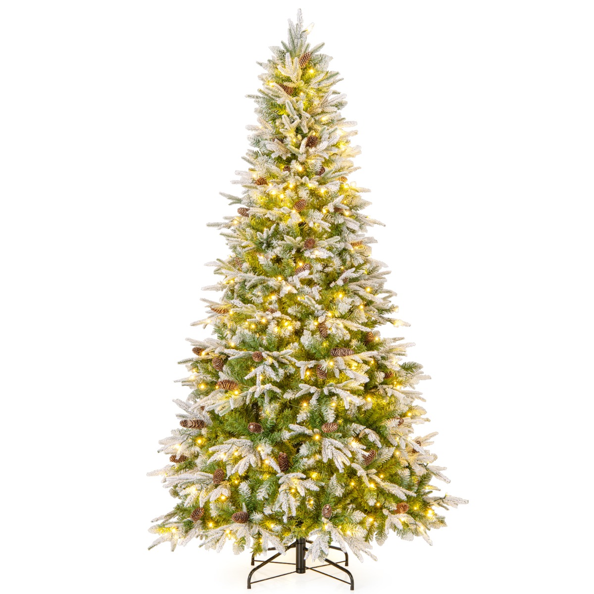 Ekskluzywna choinka sztuczna LED 225cm ośnieżona z szyszkami Premium