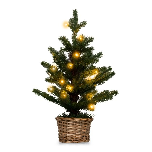 Choinka sztuczna mini LED 53cm w rustykalnej doniczce z drewna wierzbowego